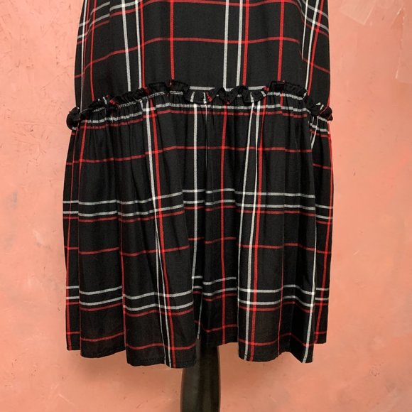 Violet Weekend Black Red Plaid Shift Dress/Black Check Dress/Drop Waist Dress/ - Picture 6 of 7